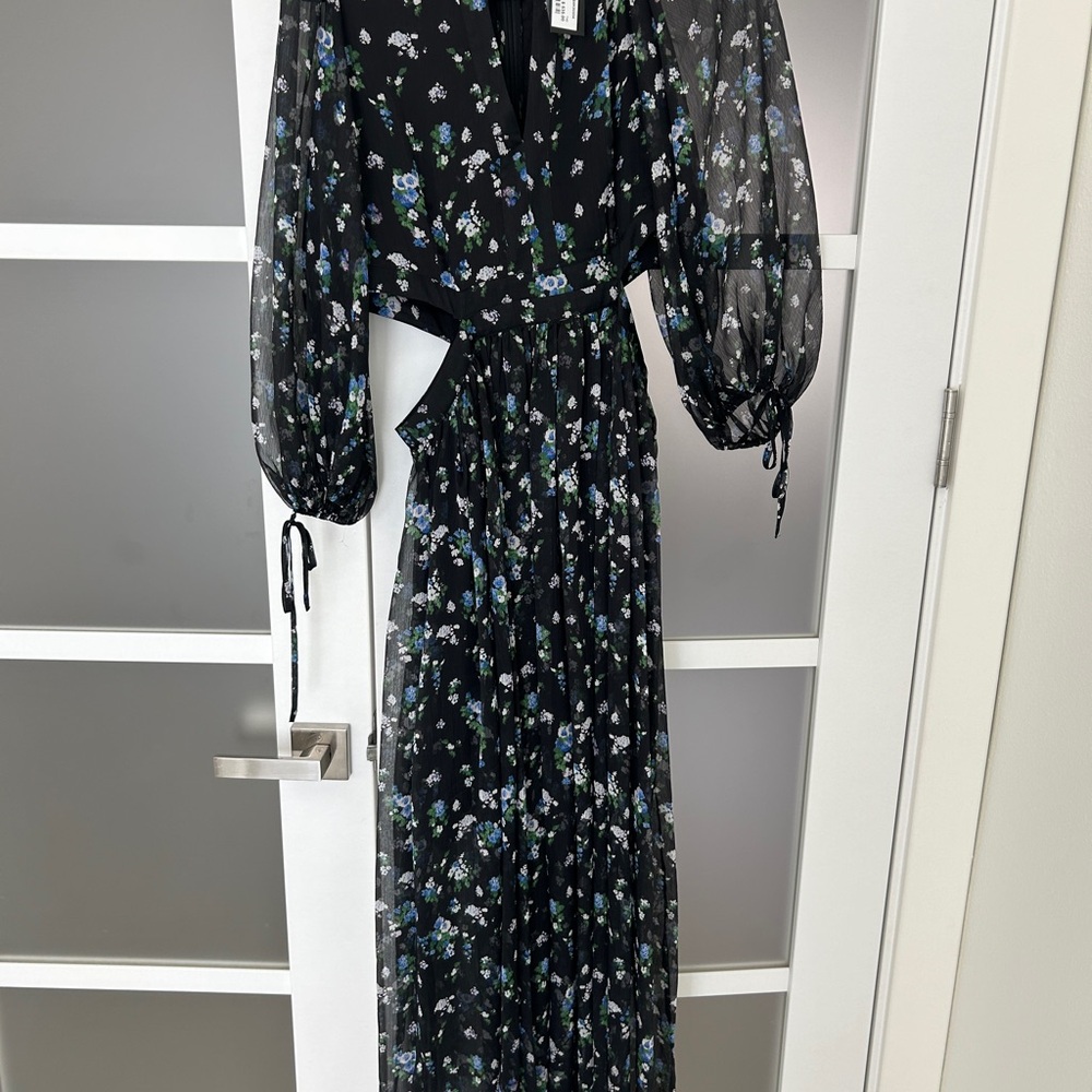Maje Sheer Black (cut out )Dress with Blue Floral Pattern - Picture 6 of 14